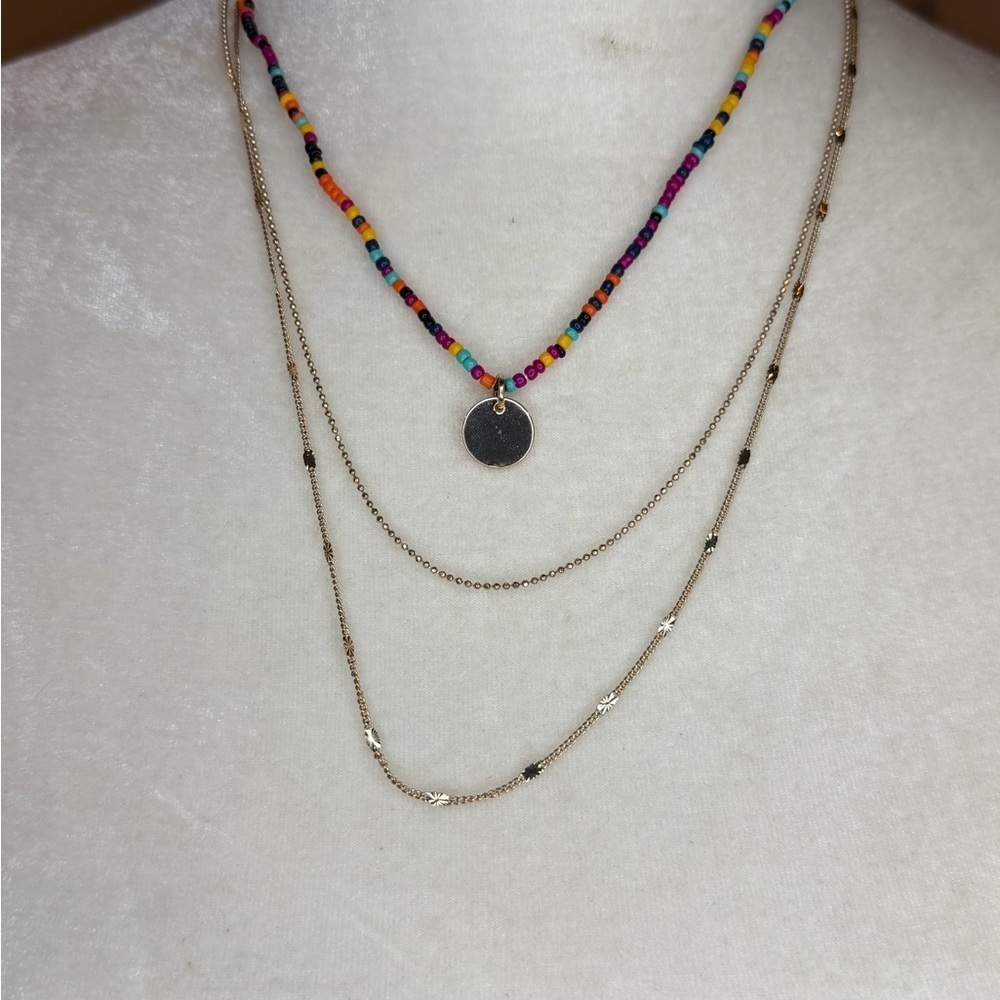 Aldo Multicolor Beaded and Gold tri Layered Necklace Set NWOT